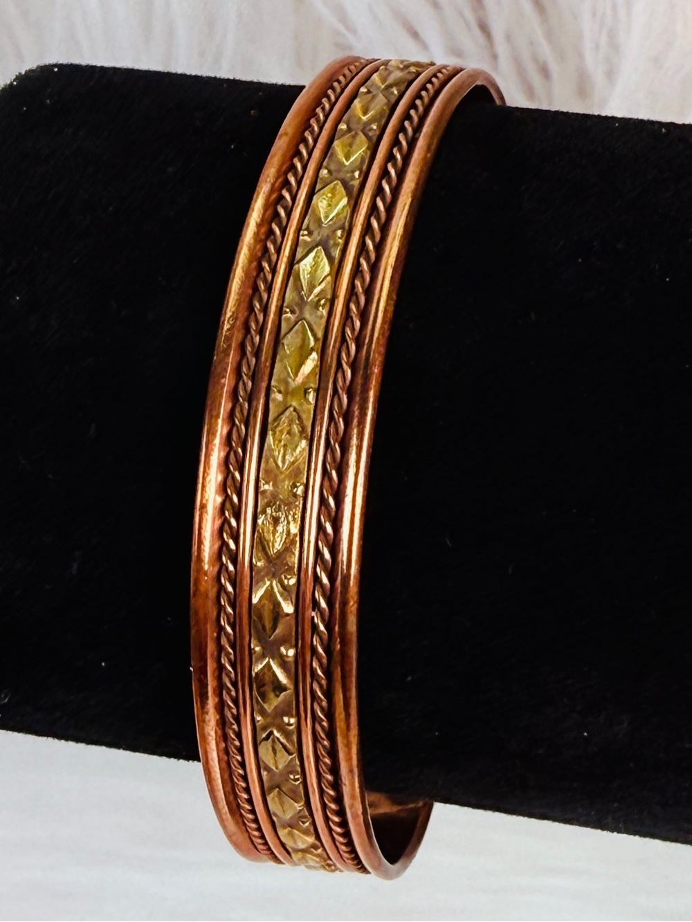 Vintage Copper Tone Magnetic Cuff Bracelet Gold Accent Unisex Statement
